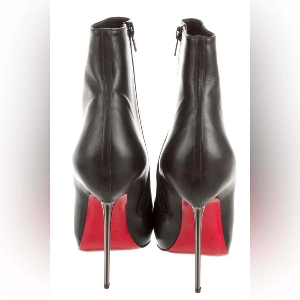 CHRISTIAN LOUBOUTIN Black leather ankle boots silver stiletto heels  37.5 US 7.5